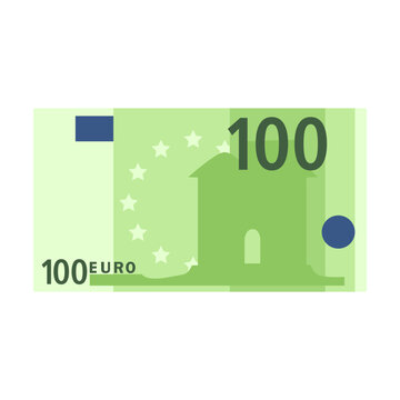 Simple icon of 100 euro banknote for wallet isolated on white background. Cartoon money of bank in Europe flat vector illustration. Cash