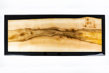 Coffee table, living room table. Resin handmade wood table. White background.