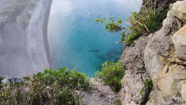 Breathtaking Aerial View of the Tarren Sea with Turquoise Clear Waters of Arco Magno Beach. San Nicola Arcella, Province of Cosenza, Calabria, Italy.