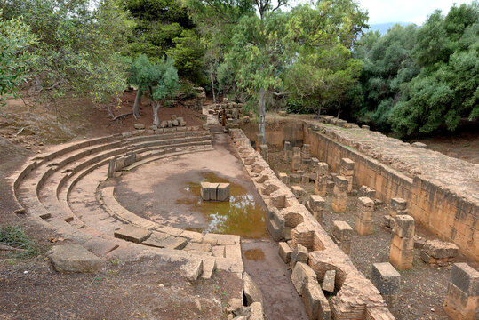 RUINS OF ROMAN THEATRE IN THE TOWN OF CHERCHEL IN ALGERIA.