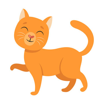 Cute ginger cat cartoon character vector illustration. Cat and kitty sitting on white background. Pets, domestic animals
