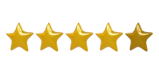 Naklejka na ściany i meble 3d render of gold stars isolated on white background with clipping path. Review icon symbol. Feedback concept.