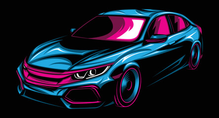 Abstract Japanese Sport Car. Glow, Shine and Neon Effect - obrazy, fototapety, plakaty