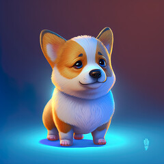 3D cartoon character of a corgi dog on gradient background. 3D rendering of a cute corgi dog....