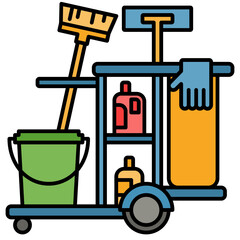 cleaning cart line icon