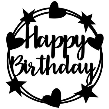 Happy birthday cake topper svg, round wreath with heart and star for cut