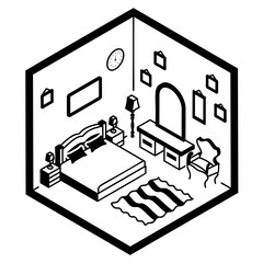 Wall Painting with Dressing vector color isometric icon design, compact living space symbol, Interior Decoration Sign, low poly home office rooms stock illustration, Cozy room of a teenager Concept