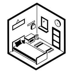 budget travel accommodation vector color isometric icon design, compact living space symbol, Interior Decoration Sign, low poly home office rooms stock illustration, Hostel private room Concept