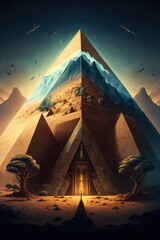 Futuristic Pyramid. Fantasy scenery. Sci-fi