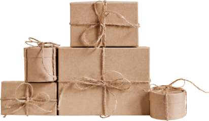 Sustainable gift boxes composition Cutout. Zero waste gift wrapping for Christmas, boxing day and holiday
