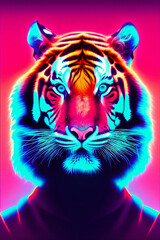 Portrait of a tiger in synthwave style