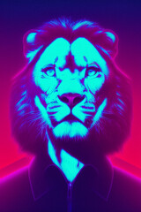 Synthwave style lion portrait