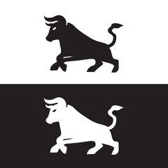 Black and white bull animal logo design  . icon logo . silhouette logo .