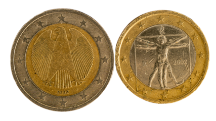 pièces de un et deux euros