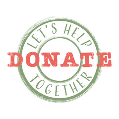 Charity and donation sticker, label, badge and logo. Retro style design element Grunge texture Stamp for design Vector illustration isolated on white background