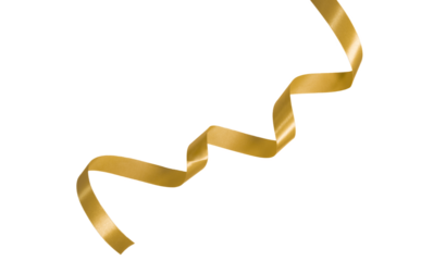 golden ribbon on transparent background, PNG image.