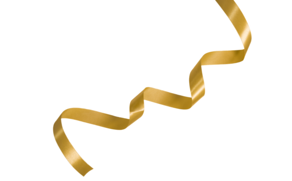 golden ribbon on transparent background, PNG image.