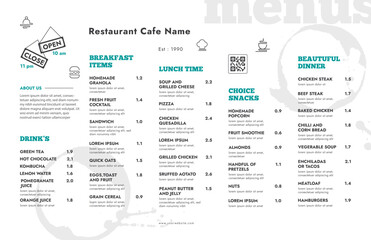 Restaurant cafe menu, template design,
Single page food menu template