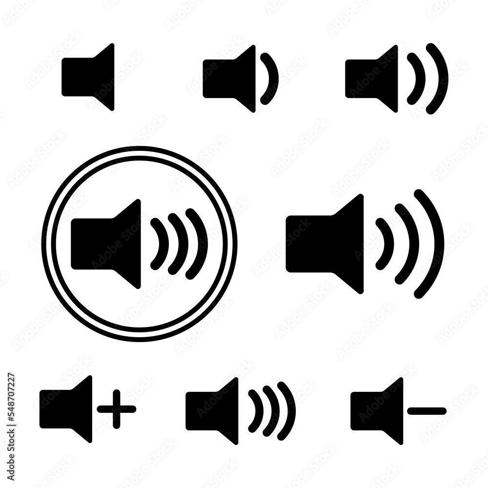 Aufkleber sound icons. computer interface. icon set. megaphone speaker. vector illustration. stock image.