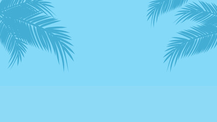 Fototapeta na wymiar Empty blue palm silhouettes wall background. for sale online store present tropical summer beach vector