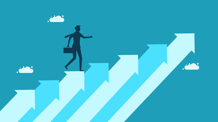 Ambition for success. Businessman walking up the growth arrow ladder vector