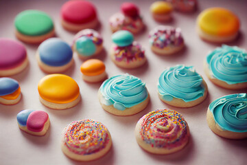 colorful frosted cookies in different shapes and sizes