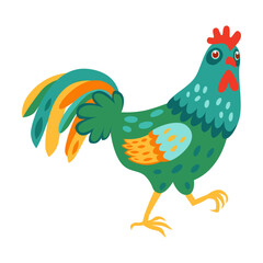 Cute cheeky rooster, farm animal flat vector illustration. Domestic animal isolated on white background