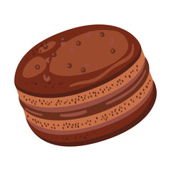 Chocolate macaroon dessert, sweet food. Vector illustration of choco delicious product in cafe menu isolated on white