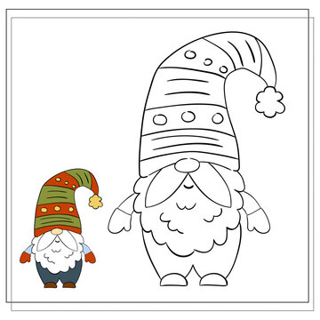 Coloring book for children. Cartoon Christmas Gnome