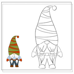 Coloring book for children. Cartoon Christmas Gnome