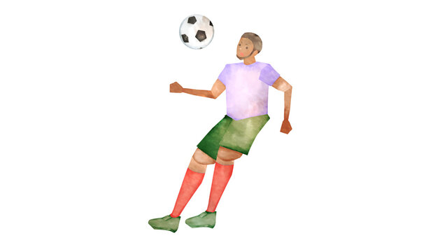 サッカーをする黒人男性の水彩風背景透過イラスト