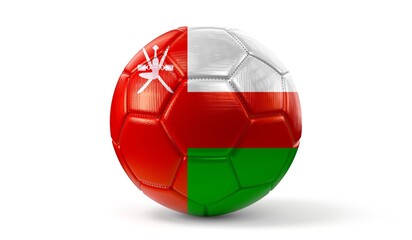 Oman - national flag on soccer ball - 3D illustration - obrazy, fototapety, plakaty