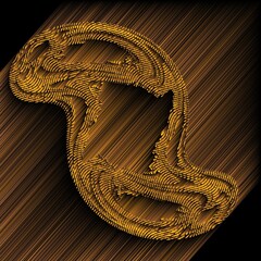 gold and brown coloured s-shaped curved 3D object in halftone style