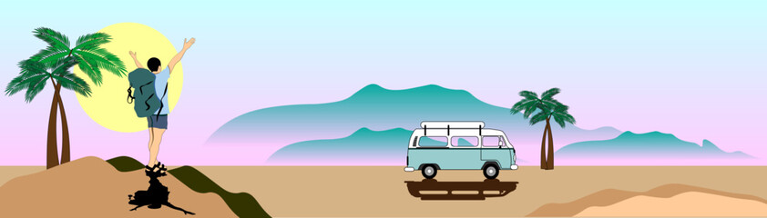 Travel to World. Road trip. Tourism. Landmarks on the globe. Concept website template. Vector illustration. Modern flat design.