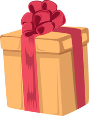 tall peach orange gift box with red ribbon