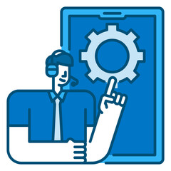 mobile support blue line icon