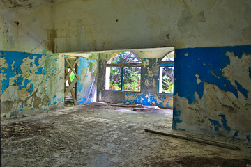 Lost Place in Eleousa. Village on the Greek island of Rhodes. It was built from 1935 during the Italian occupation of Rhodes under the name of Campochiaro. Derelict sanatorium. Rhodes, Greece.