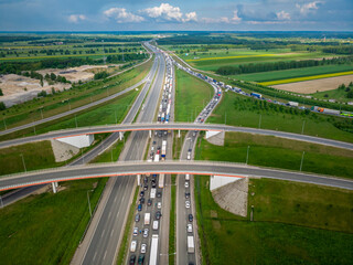Traffic on A2 highway near Strykow in Poland