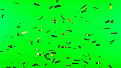 Obraz na płótnie Canvas Gold Confetti Falling on Green Screen Background