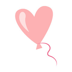 Cute heart shaped balloon, birthday party element vector illustration. Cake, cupcakes, confetti, balloon, gifts for kids isolated on white background