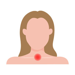 throat problems, thyroid problems. Traumas of skin on body part. Vector illustration of open cut wounds with bleeding