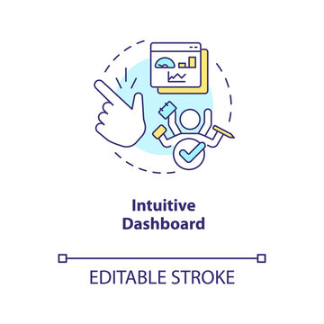 Intuitive Dashboard Concept Icon. Admin Panel. Easy To Learn Interface. Usability Abstract Idea Thin Line Illustration. Isolated Outline Drawing. Editable Stroke. Arial, Myriad Pro-Bold Fonts Used