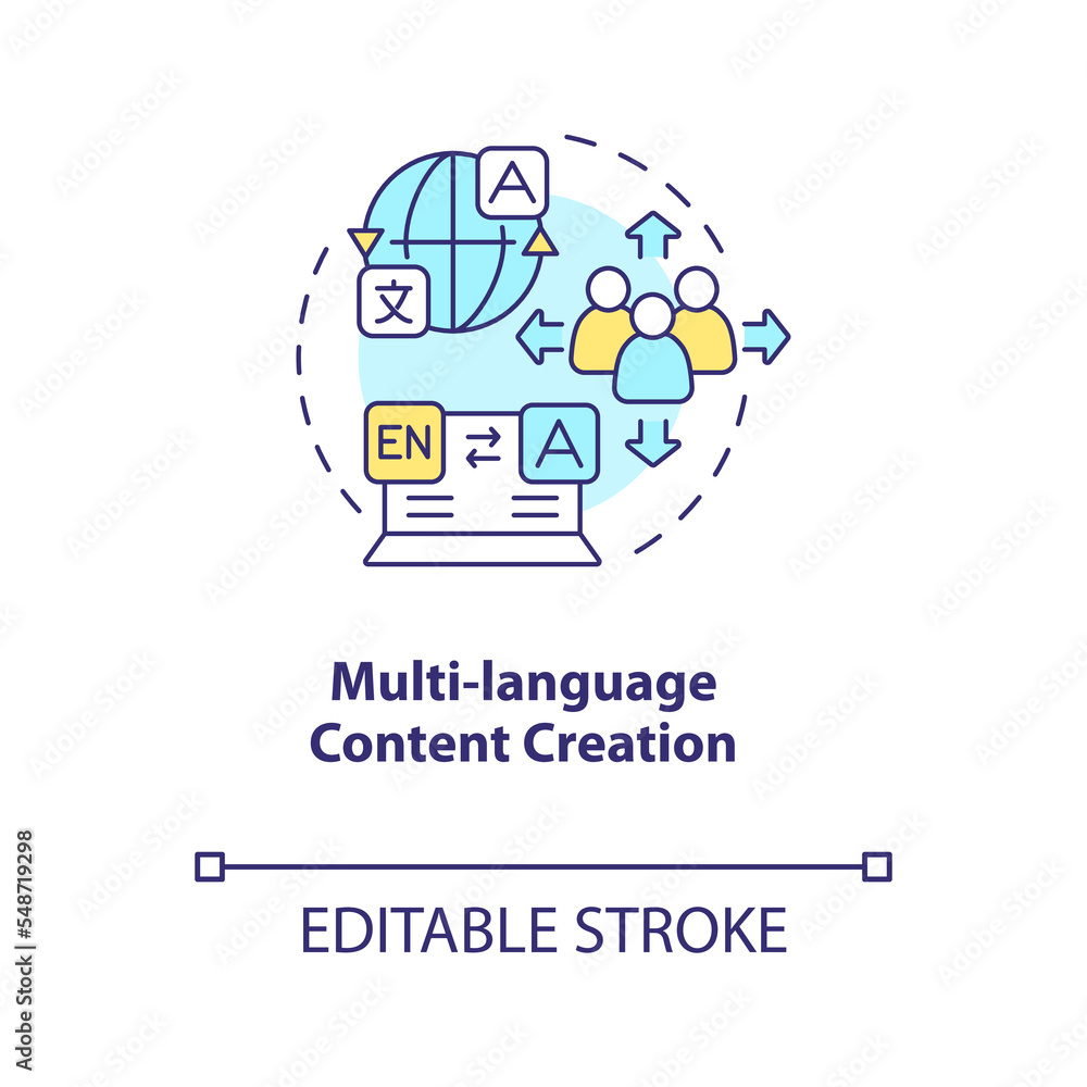 Poster multi-language content creation concept icon. translated versions of pages. cms abstract idea thin l