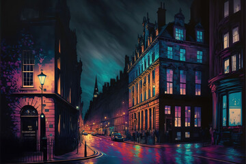 AI generated image of Victoria Street in Edinburgh at night   - obrazy, fototapety, plakaty