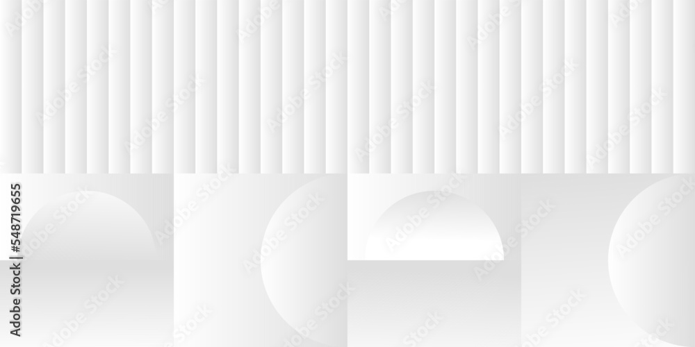 Poster Abstract white and gray gradient background. Modern minimalistic design. Vector illustration with simple shapes like circle, square, rectangle. Monochrome light 3d futuristic design