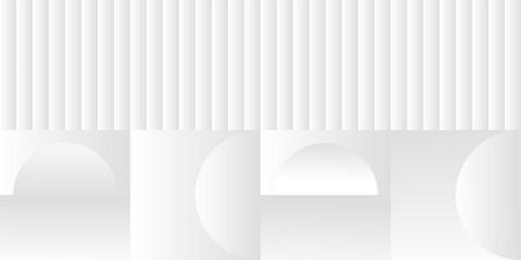 Abstract white and gray gradient background. Modern minimalistic design. Vector illustration with simple shapes like circle, square, rectangle. Monochrome light 3d futuristic design
