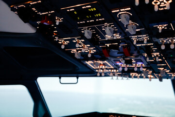 Aircraft cockpit dashboard for controlling plane to fly takeoff and landing