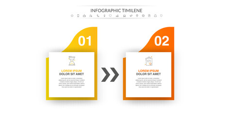 Obraz premium Vector concept infographics with 2 squares and symbols. Modern business graphic template with two steps and arrows. Process timeline for the business project on white background
