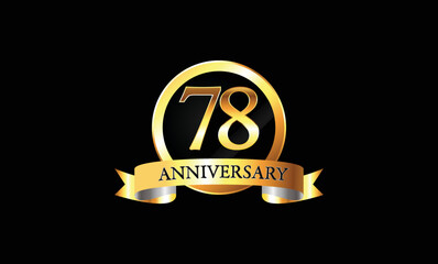 78 year anniversary logo celebration with ring and ribbon. 78th Anniversary celebration. Gold Luxury Banner of  78th Anniversary celebration. Vector anniversary