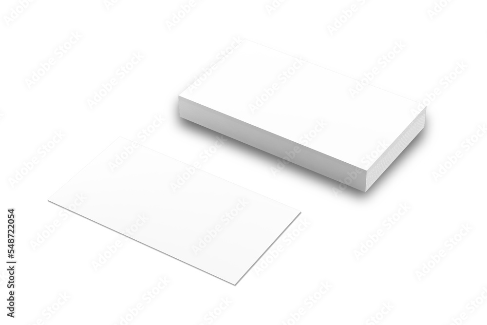 Poster stack of blank white business card mockup template isolated on white background. 3d rendering.